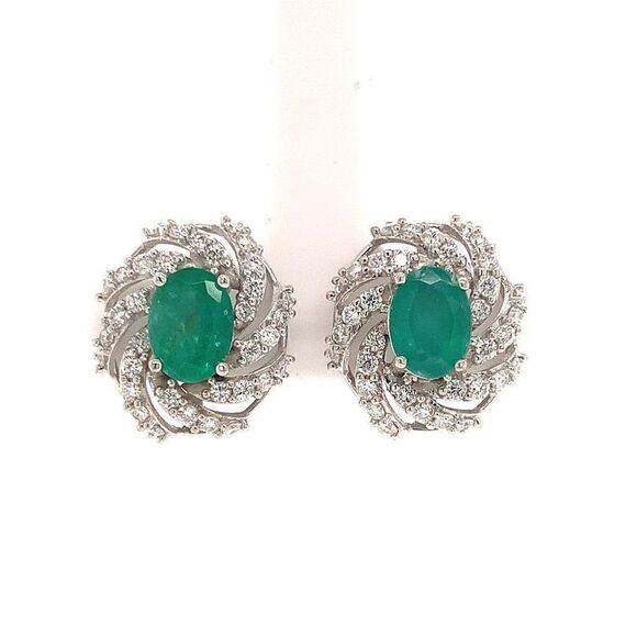 Diamond Emerald Earrings 14k W Gold 4.05 TCW Certified $6,950 018690 - Picture 6 of 13